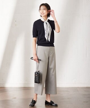 J.PRESS LADIES L 【洗える】シャークスキン セミワイド パンツ ライトグレー系