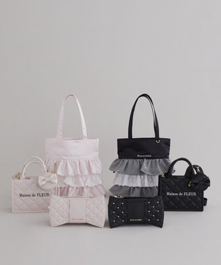 Maison de FLEUR サテンフロントフリルスクエアトートバッグ Pink