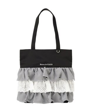 Maison de FLEUR サテンフロントフリルスクエアトートバッグ Black