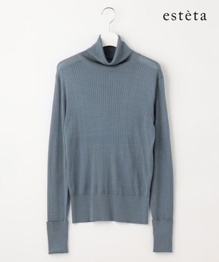 23区 【エステータ】シルクリブ タートルニット スチールブルー系