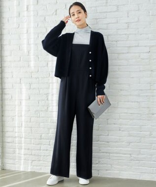 自由区 L 【洗える】ウォッシャブルウールサキソニー コンビネゾン ネイビー