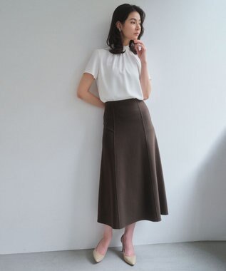 BEIGE， 【人気シリーズ】EVA / ハイネックハーフスリーブブラウス White