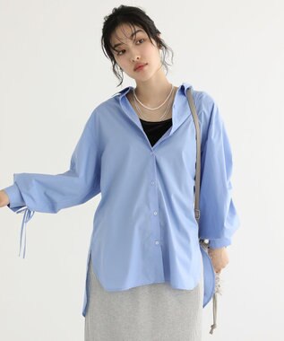 Green Parks イージーケア袖シャーリングシャツ Sax