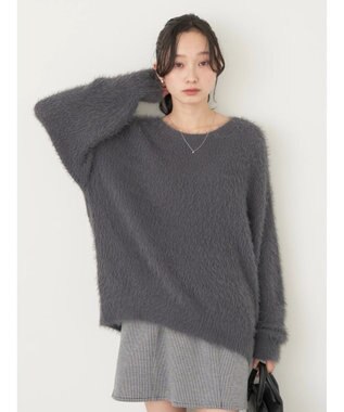 earth music&ecology ゆるモヘアライクレースニット Charcoal Gray