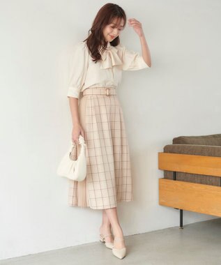 Feroux 【洗える】プリーツコンビチェック スカート ベージュ系3