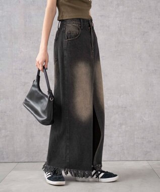WEGO ヴィンテージウォッシュデニムロングスカート ブラック