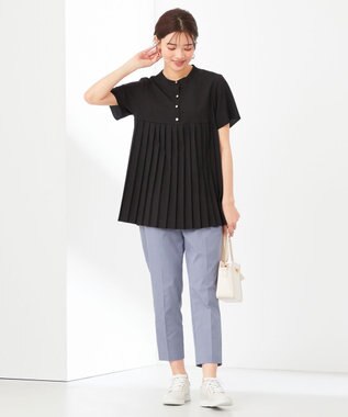 ANY SIS L 【洗える】ジョーゼットプリーツコンビ ブラウス ブラック