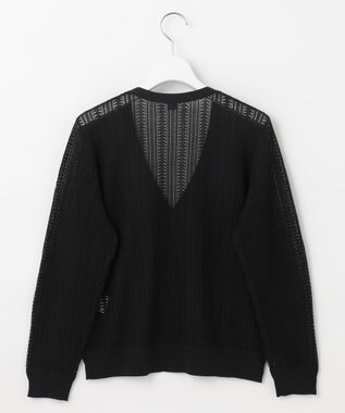 J.PRESS LADIES L 【洗える・抗菌防臭】コットンアセテート Vネック レーシー カーディガン ブラック系