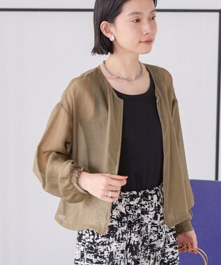 AMERICAN HOLIC 【WEB限定】ノーカラーシアーZIPブルゾン Olive