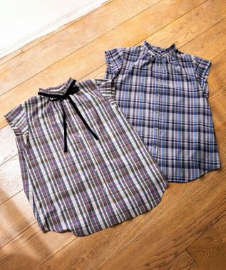 組曲 【リボンタイ付き】シアーツイルチェック ブラウス ベージュ系3