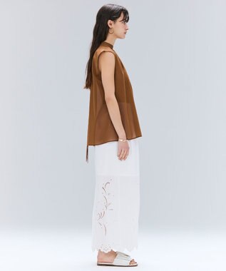 BEIGE， 【洗える】BAC / コットンバックボウタイノースリーブブラウス Brown