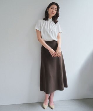 BEIGE， 【人気シリーズ】EVA / ハイネックハーフスリーブブラウス White