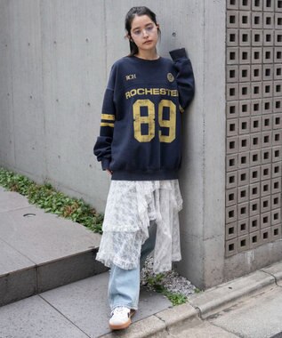 WEGO 【ユニセックス着用ITEM】ケミカルウォッシュナンバリングプルオーバー ネイビー