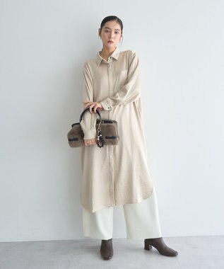 YECCA VECCA ヴィンテージサテンシャツワンピース Khaki