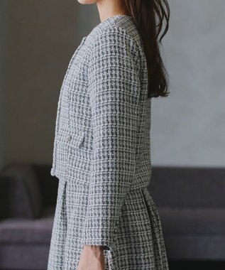 Tiaclasse 【洗える】ツイードノーカラージャレロ ホワイト