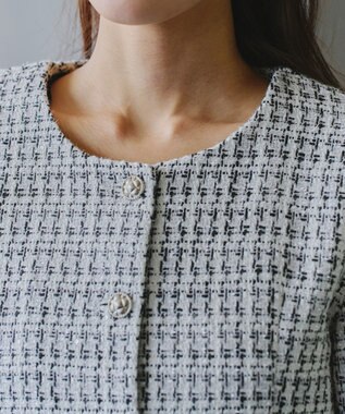 Tiaclasse 【洗える】ツイードノーカラージャレロ ホワイト