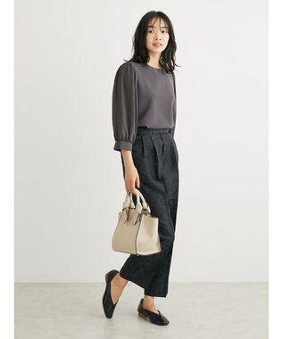 Green Parks 袖異素材使いリップルプルオーバー Charcoal Gray