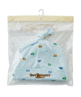 MIKI HOUSE HOT BISCUITS 【36-40cm】 総柄 新生児用 フード ブルー