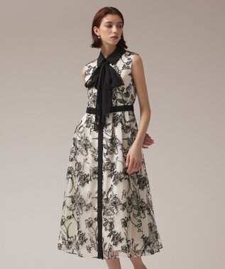 GRACE CONTINENTAL フラワー刺繍ボウタイドレス キナリ