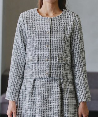 Tiaclasse 【洗える】ツイードノーカラージャレロ ホワイト