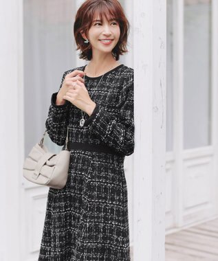 Tiaclasse 【安田美沙子さん着用・洗える】配色ツイードワンピース ブラック