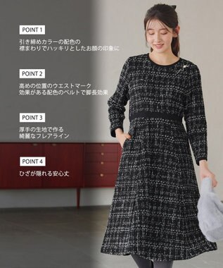Tiaclasse 【安田美沙子さん着用・洗える】配色ツイードワンピース ブラック