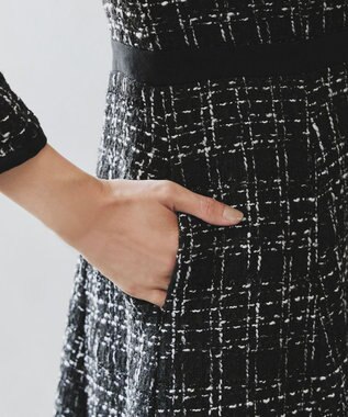 Tiaclasse 【安田美沙子さん着用・洗える】配色ツイードワンピース ブラック