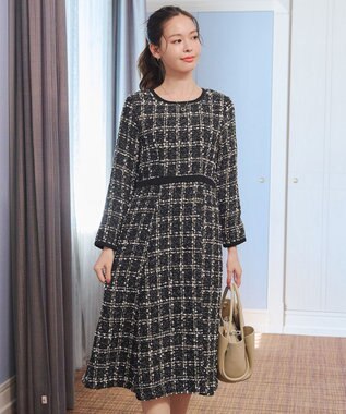 Tiaclasse 【安田美沙子さん着用・洗える】配色ツイードワンピース ブラックベージュ