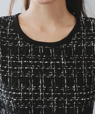 Tiaclasse 【安田美沙子さん着用・洗える】配色ツイードワンピース ブラック