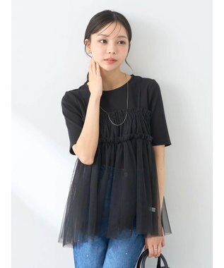 earth music&ecology ＳＥＴ２点チュールビスチェ＋リブプルオーバー Black