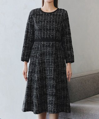 Tiaclasse 【安田美沙子さん着用・洗える】配色ツイードワンピース ブラック