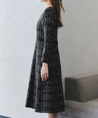 Tiaclasse 【安田美沙子さん着用・洗える】配色ツイードワンピース ブラック
