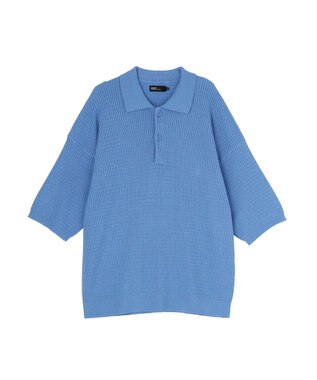 CRAFT STANDARD BOUTIQUE 透かし編み半袖ニットポロシャツ Blue