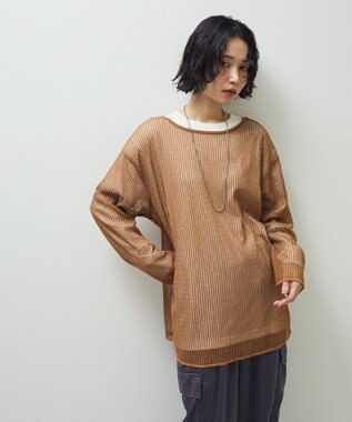 Green Parks メッシュ長袖ゆるカットプルオーバー Mustard