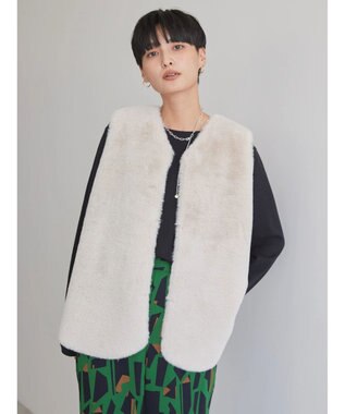 AMERICAN HOLIC 丈違いフェイクファーベスト Gray Beige