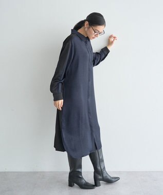 YECCA VECCA ヴィンテージサテンシャツワンピース Khaki