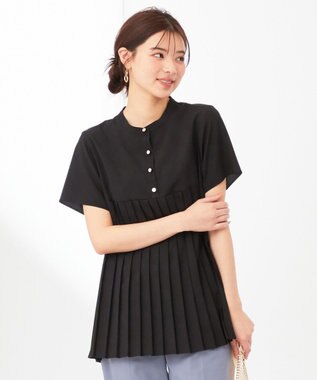 ANY SIS L 【洗える】ジョーゼットプリーツコンビ ブラウス ブラック