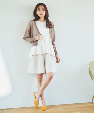 Feroux 【洗える】Vネックシアー カーデ キャメル系