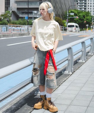 WEGO 【ユニセックス着用ITEM/MLサイズ展開】ステンシルロゴグラフィックT（SS） ホワイトアイボリー