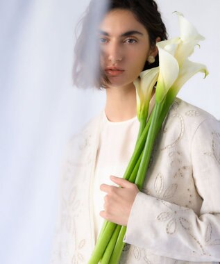 23区 【GOLD LABEL/見上愛さん着用】リネンエンブロイダリー ノーカラージャケット ベージュ系