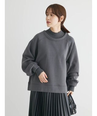 Green Parks 裏起毛ニットリブドッキングプルオーバー Gray