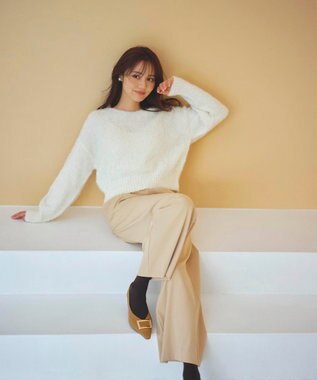 Feroux 【洗える】ウエストタックワイドパンツ ベージュ系