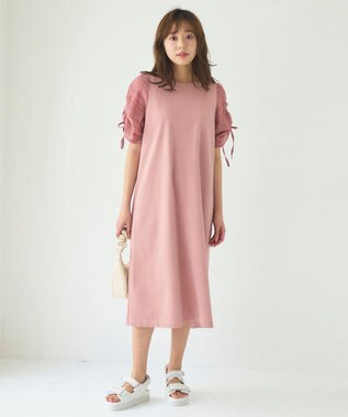 Feroux 【洗える】ドロストスリーブカットソー ワンピース ピンク系