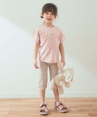 ANY KIDS オーガビッツアニマルサガラ刺繍Ｔシャツ ピンク×ウサギ