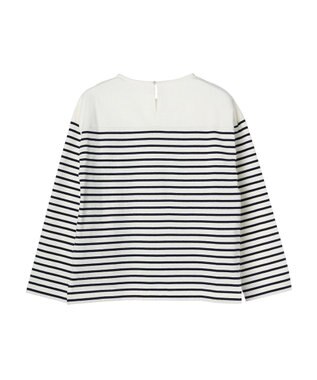 earth music&ecology レースボーダーカットソープルオーバー Navy