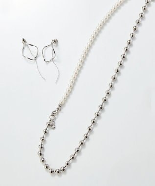 Phoebe 【セレモニーセット】マルチwayメタルボールパールネックレス×2wayグレースツイストラインイヤリングSET シルバー