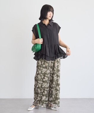 Green Parks レースプリント柄パンツ Khaki