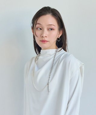 Phoebe 【セレモニーセット】マルチwayメタルボールパールネックレス×2wayグレースツイストラインイヤリングSET シルバー