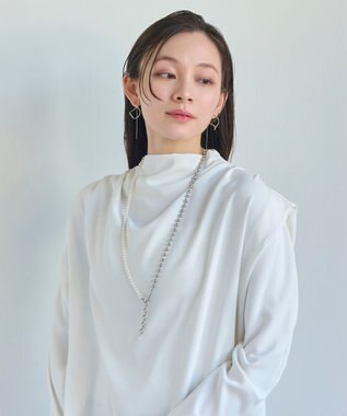 Phoebe 【セレモニーセット】マルチwayメタルボールパールネックレス×2wayグレースツイストラインイヤリングSET シルバー