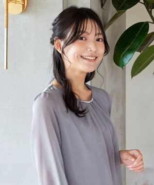 Tiaclasse L 【洗える】ドビーシフォンパールブラウス グレー